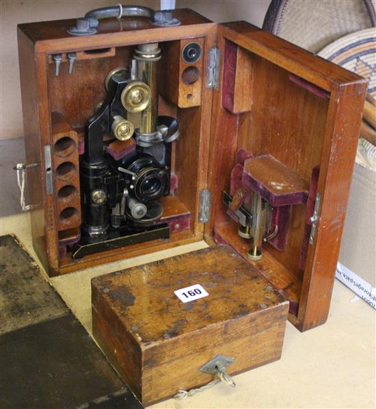 Mahogany cased microscope & lenses